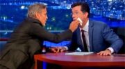 George Clooney wipes Colbert's mouth on The Late Show