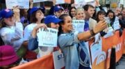 Crowd lines up for a selfie on the set of The Today Show