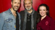 Actor Paddy Considine, writer Jez Butterworth, and actress Laura Donnelly take a photo for The Ferryman