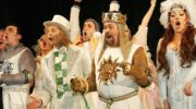 Azaria, Pierce, Curry, and Martinez in Spamalot on Broadway