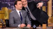 Stephen Colbert takes a selfie with Jimmy Fallon on The Tonight Show
