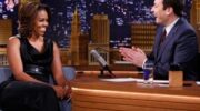 First Lady Michelle Obama shares a laugh with Jimmy Fallon
