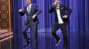 Jimmy Fallon and Justin Timber sing and dance during The Tonight Show