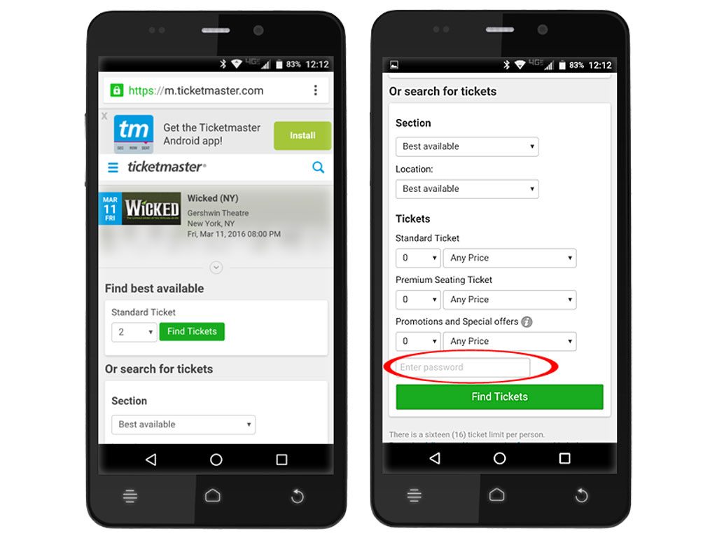 Ticketmaster Android Web Browser
