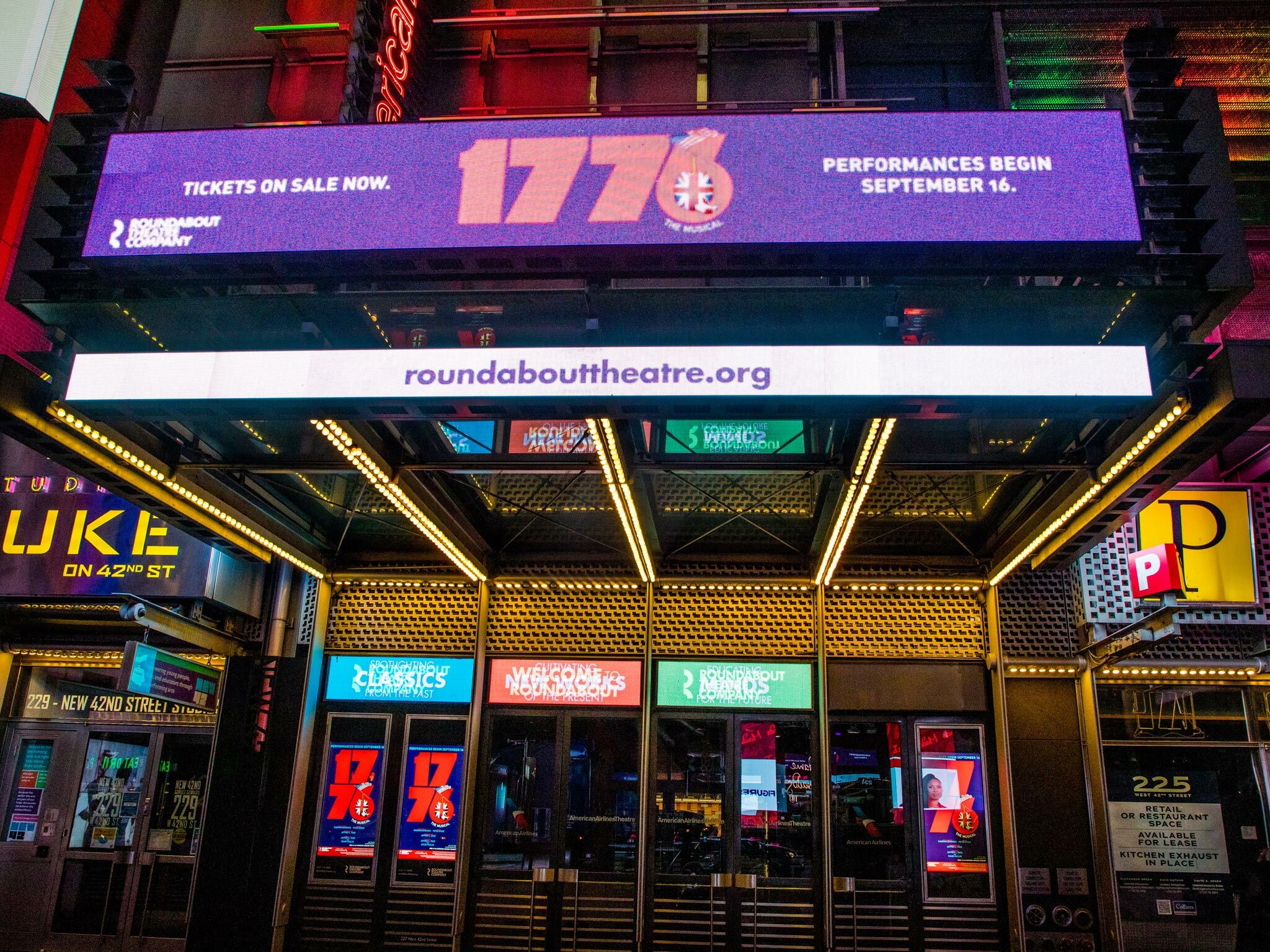 1776 Broadway Marquee at the American Airlines Theatre in NYC