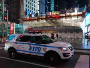 Times Square TKTS Ticket Stand with Police Car