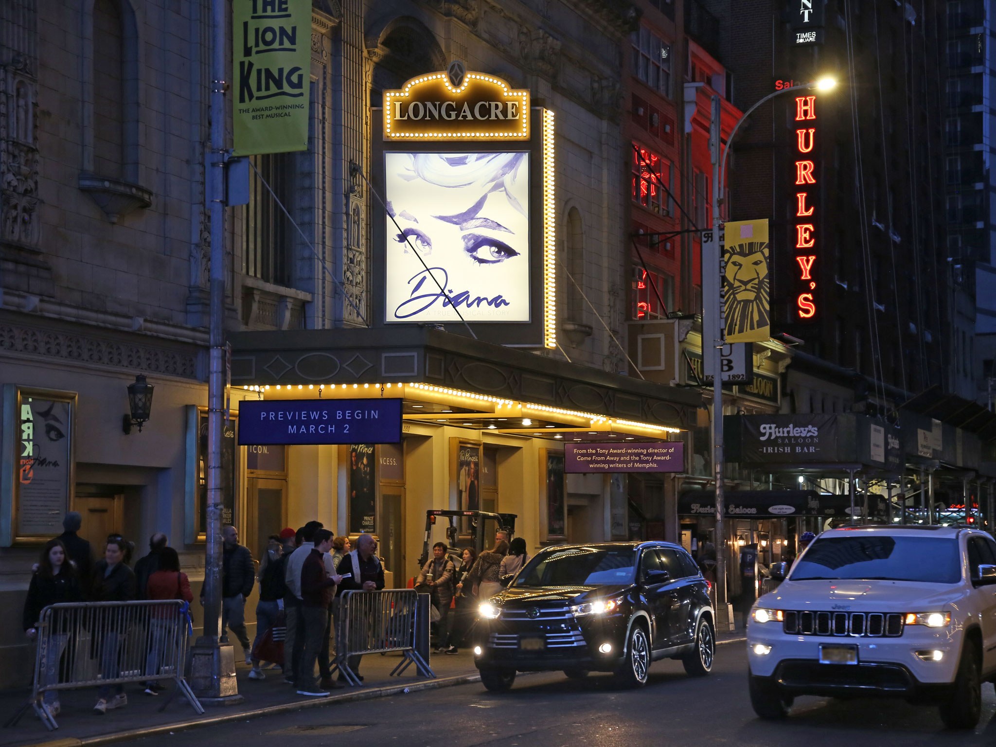 Diana the musical at the Longacre Theatre Marquee