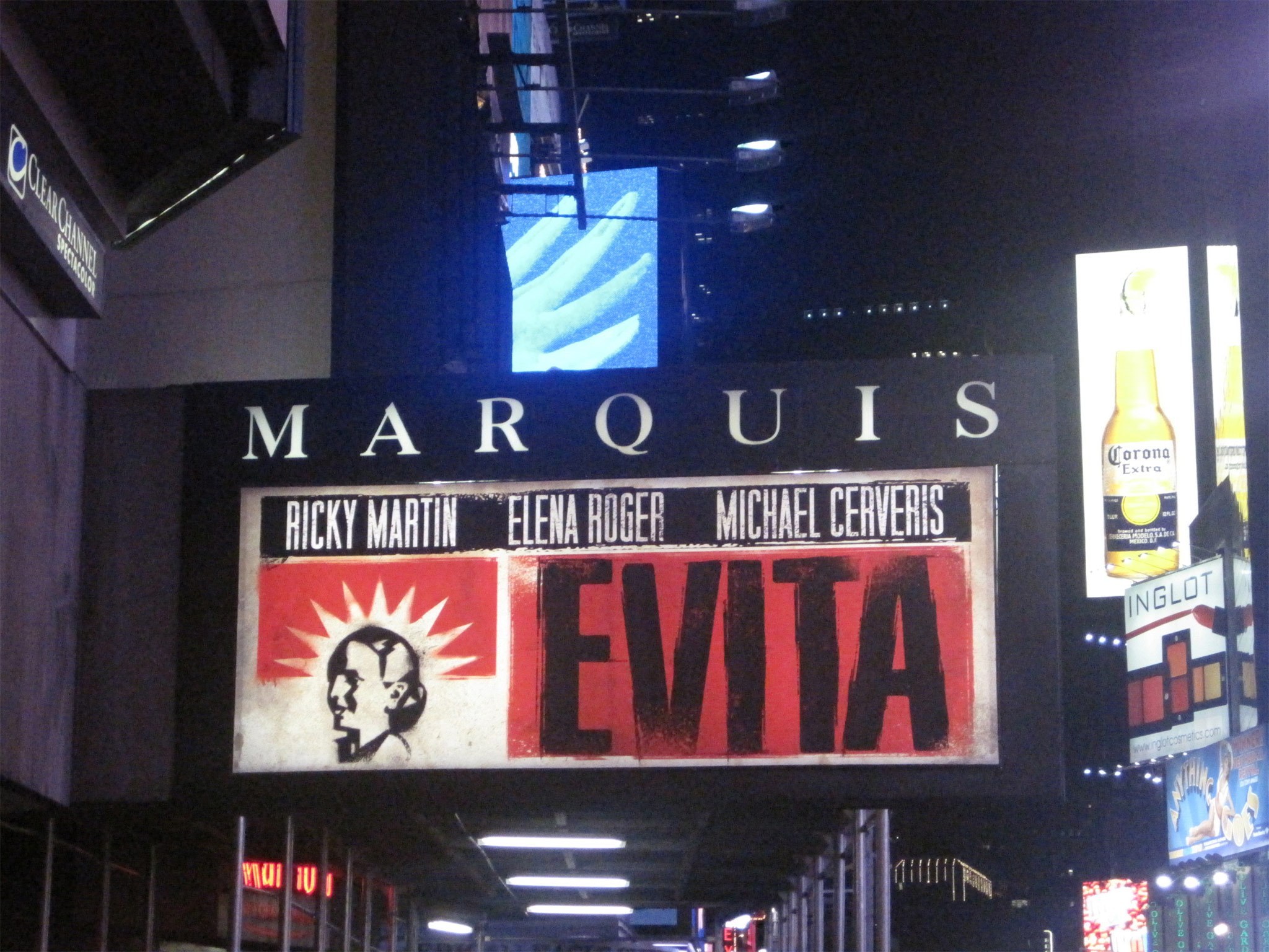 Evita marquee at the Marquis Theatre in NYC
