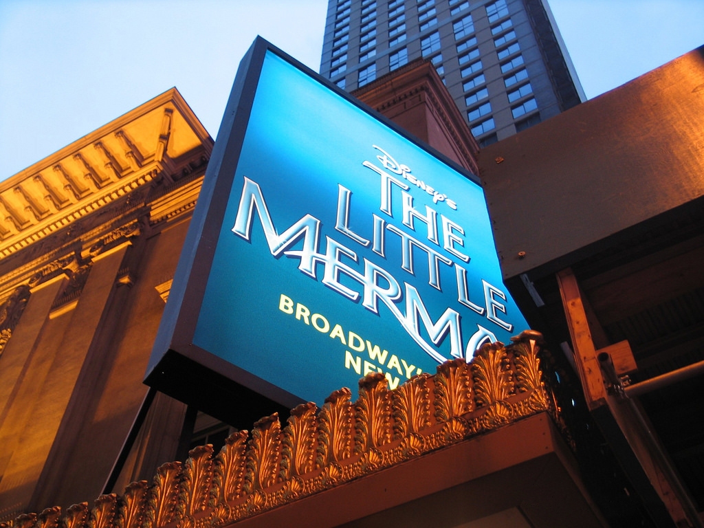 The Little Mermaid marquee at the Lunt-Fontanne Theatre in NYC