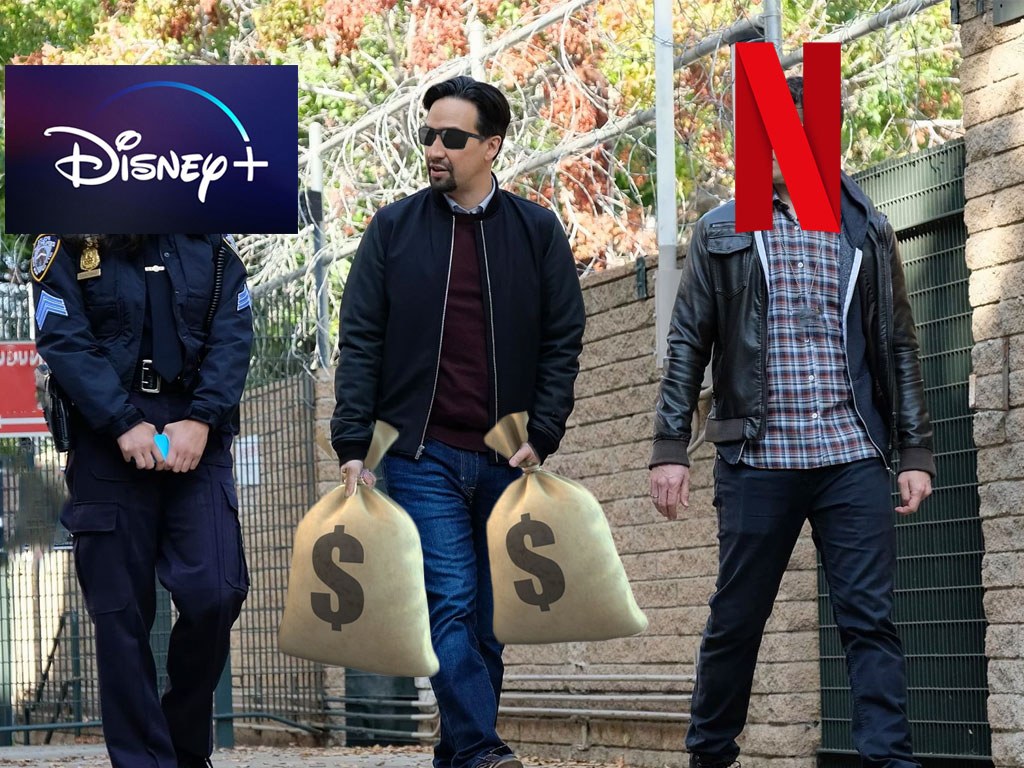 Lin Manuel Miranda Walking With Netflix and Disney+