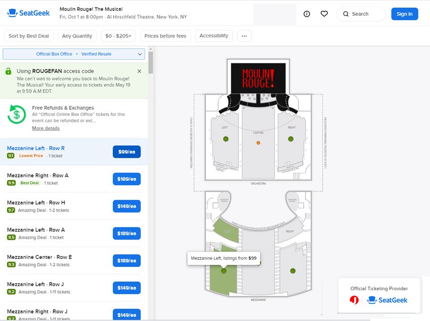 Seatgeek Ticket Buying Interface