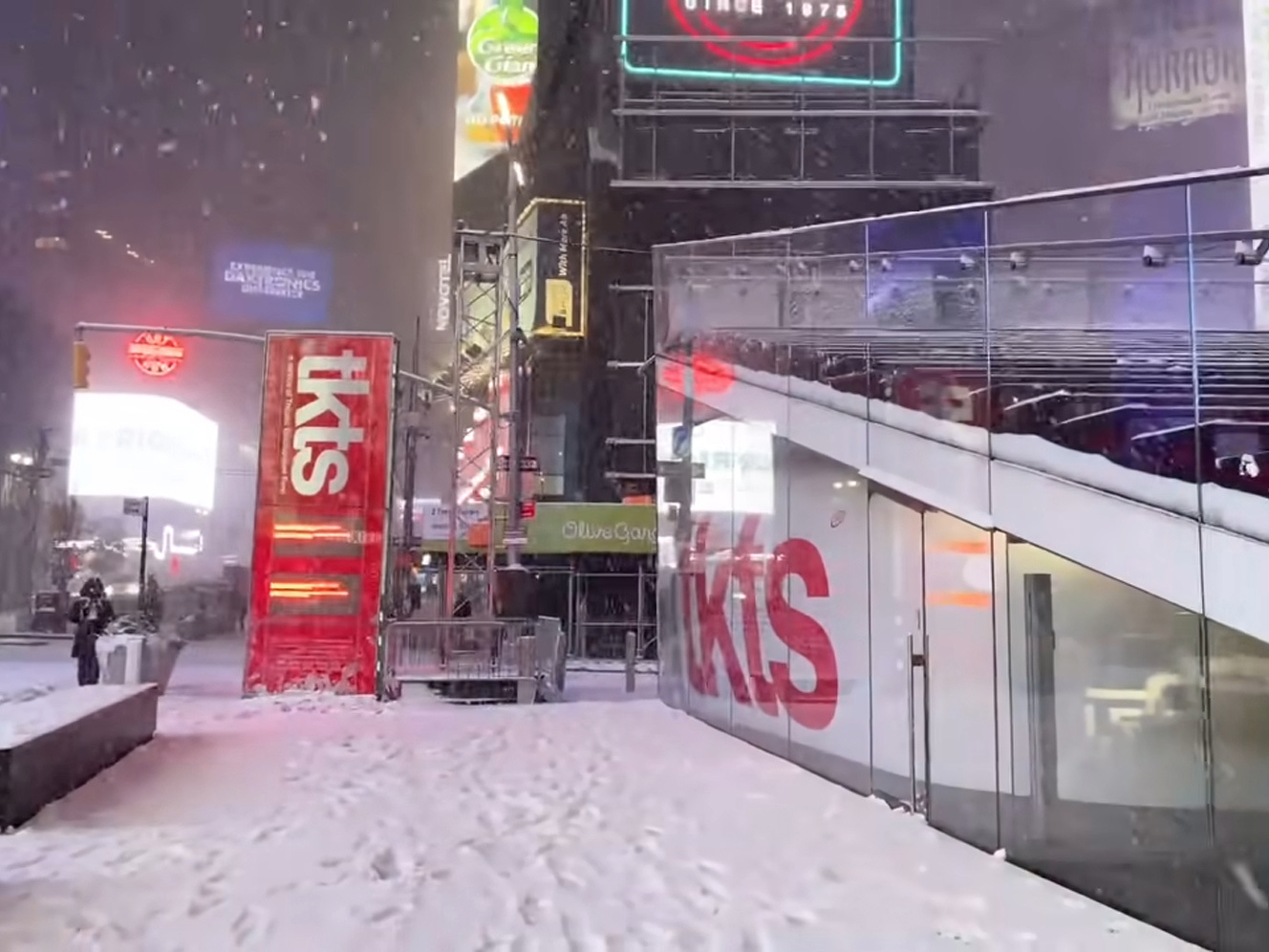 TKTS Ticket Booth Times Square NYC in a Snow Storm