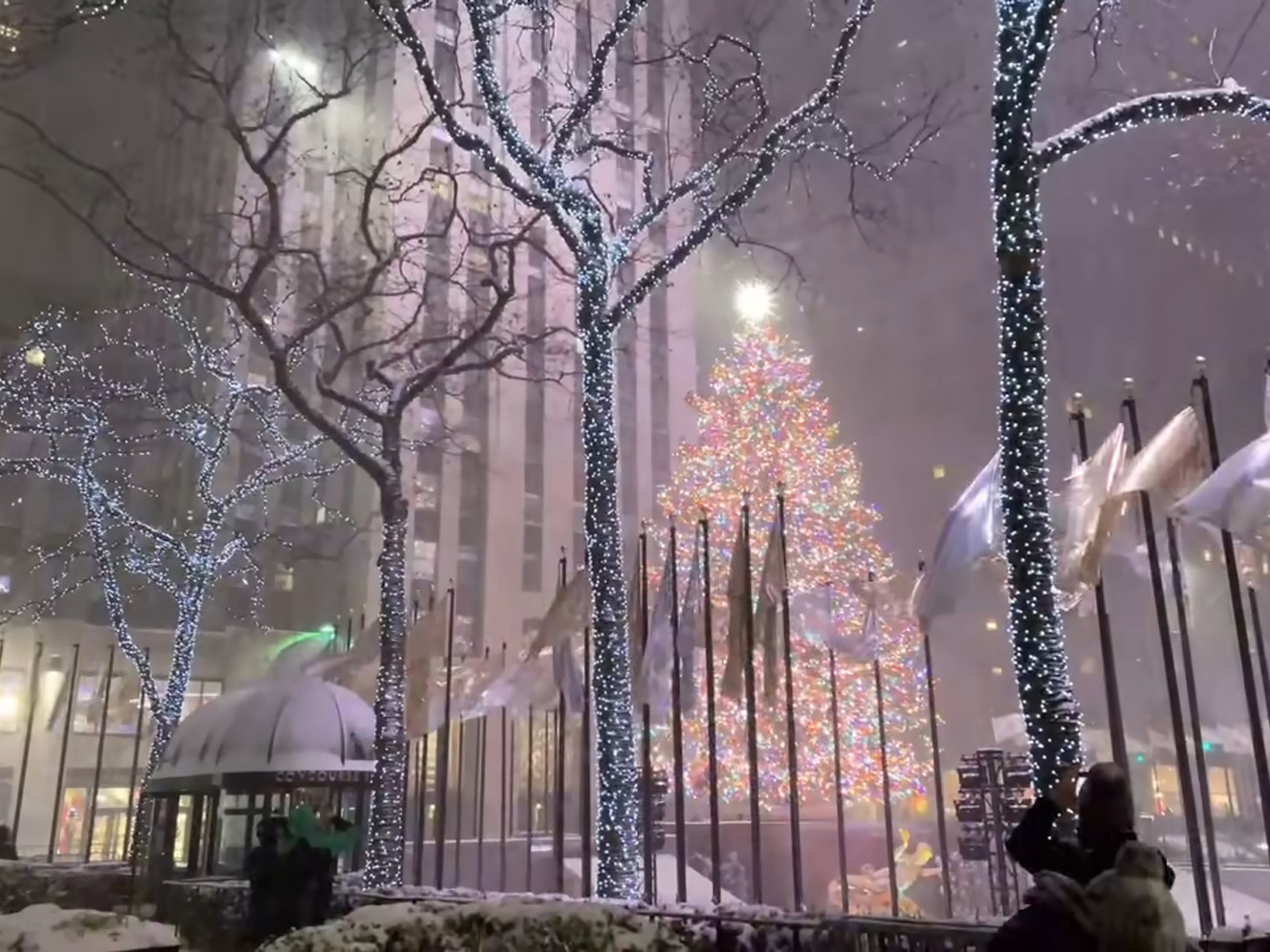 Rockefeller Plaza NYC in a Snow Storm