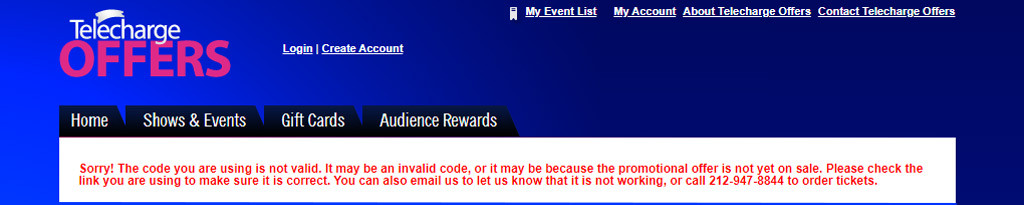 Telecharge Offers Error Code
