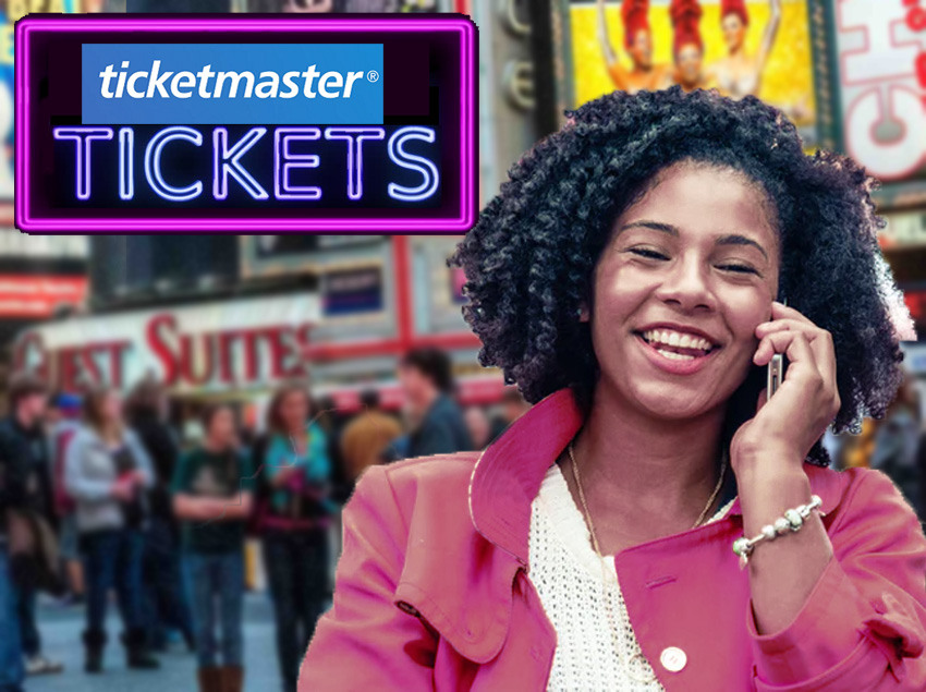 Lady on phone to Ticketmaster