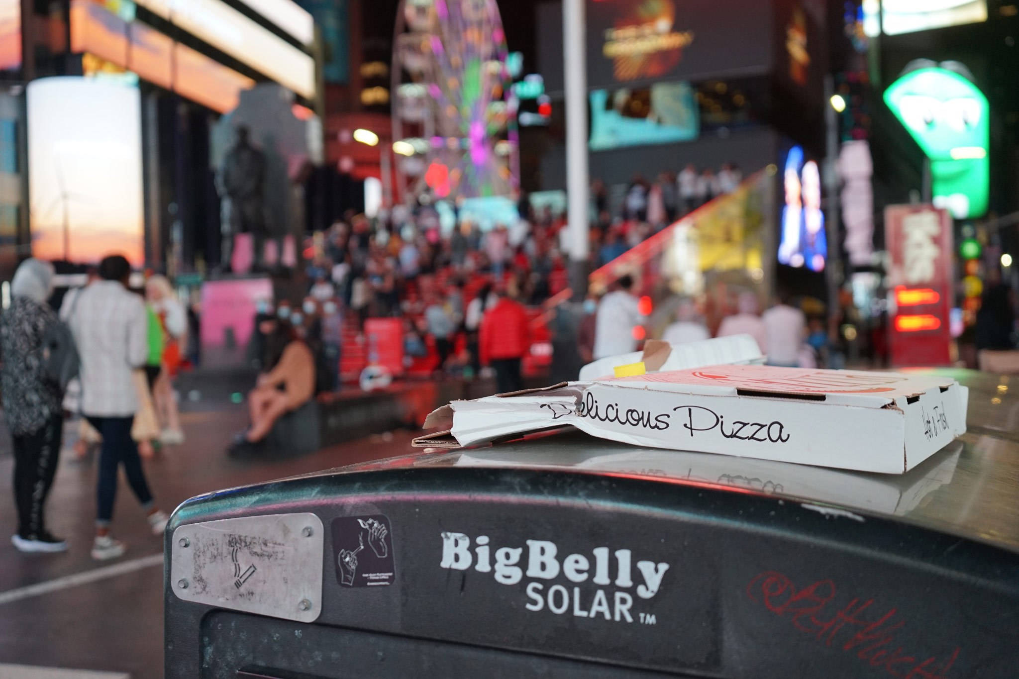 Trash bin and Pizza box Times Square NYC